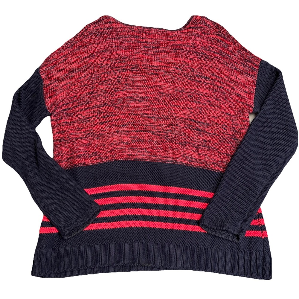 WHITE + WARREN Dark Blue Red Stripe Sweater Women's Small Cotton - Picture 7 of 8
